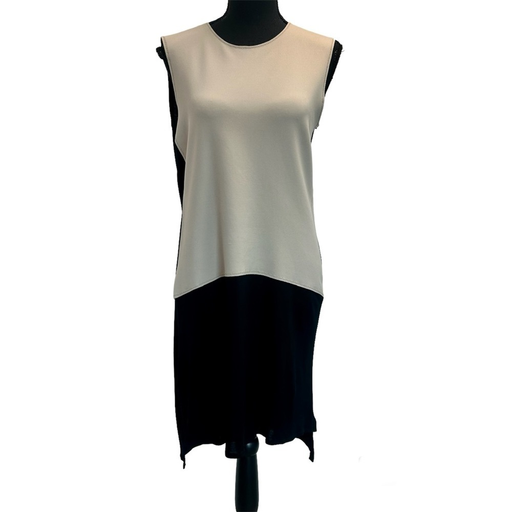 Marie Saint Pierre black beige sleeveless sheath shift dress